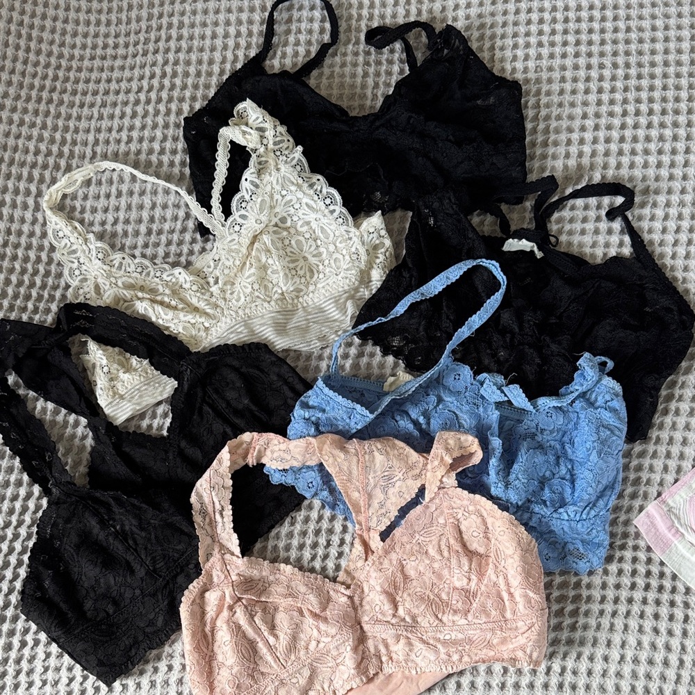 Free People Elegant Lace Bralette Set - Black, Cream, Blue, Pink
